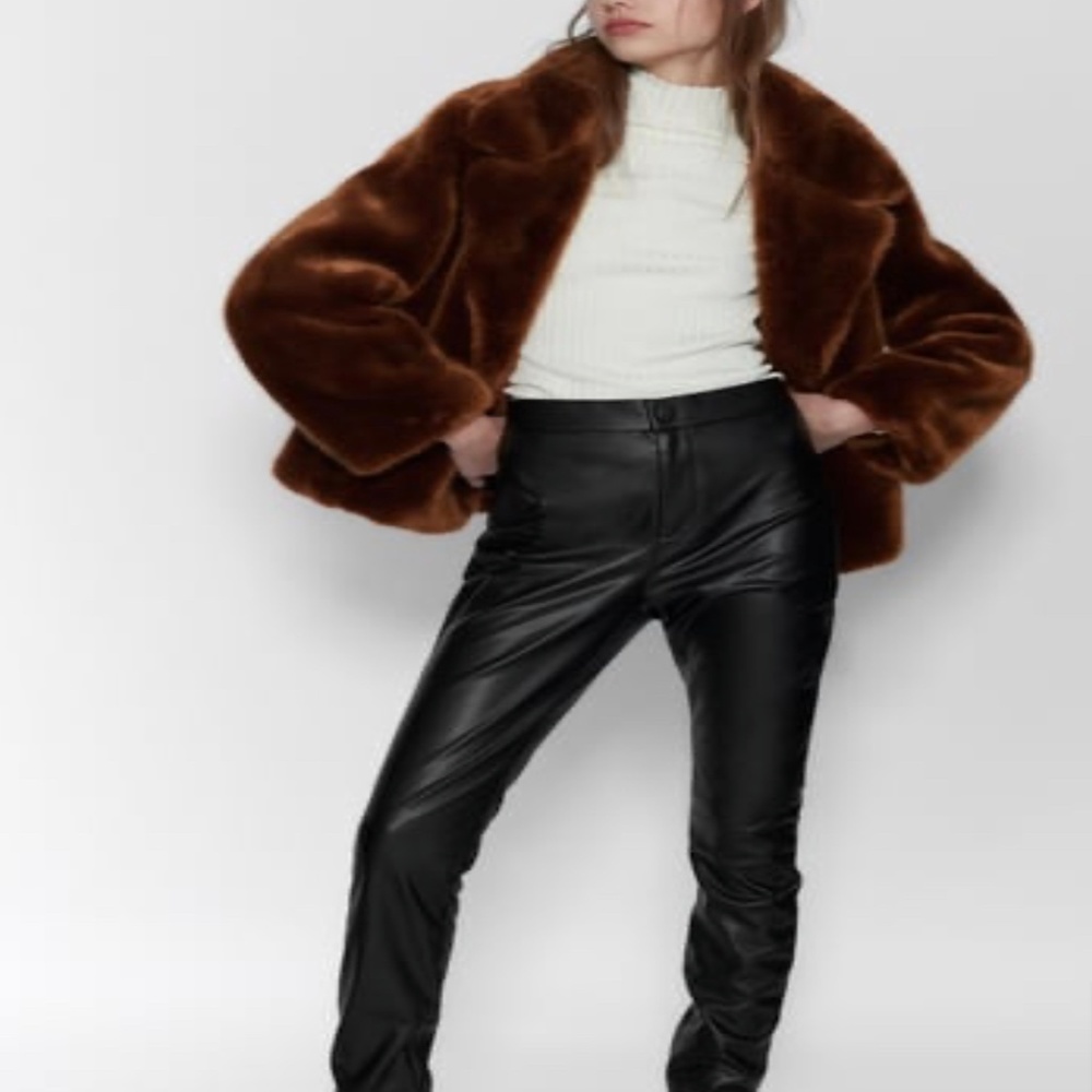 ZARA Faux Fur Coat:Brick, US  L - Picture 2 of 10